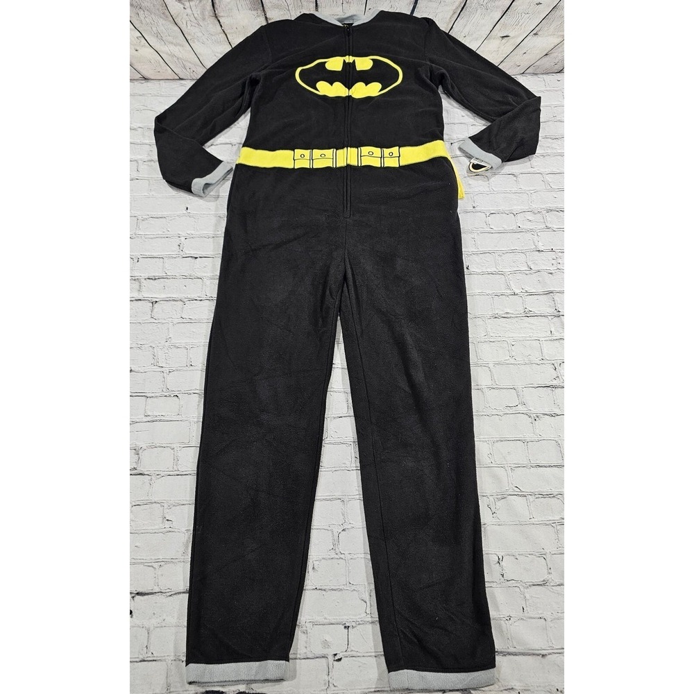 Batman Fleece Union Suit Mens M Black Yellow Cape DC Comics Pajamas